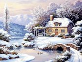Besneeuwd kerst huis - Schilderen op nummer - Paint by number - hobby - creatief - DIY