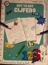Leren Spelenderwijs met cijfers van 1 - 25  boek met stickers en achterin het boek de oplossingen