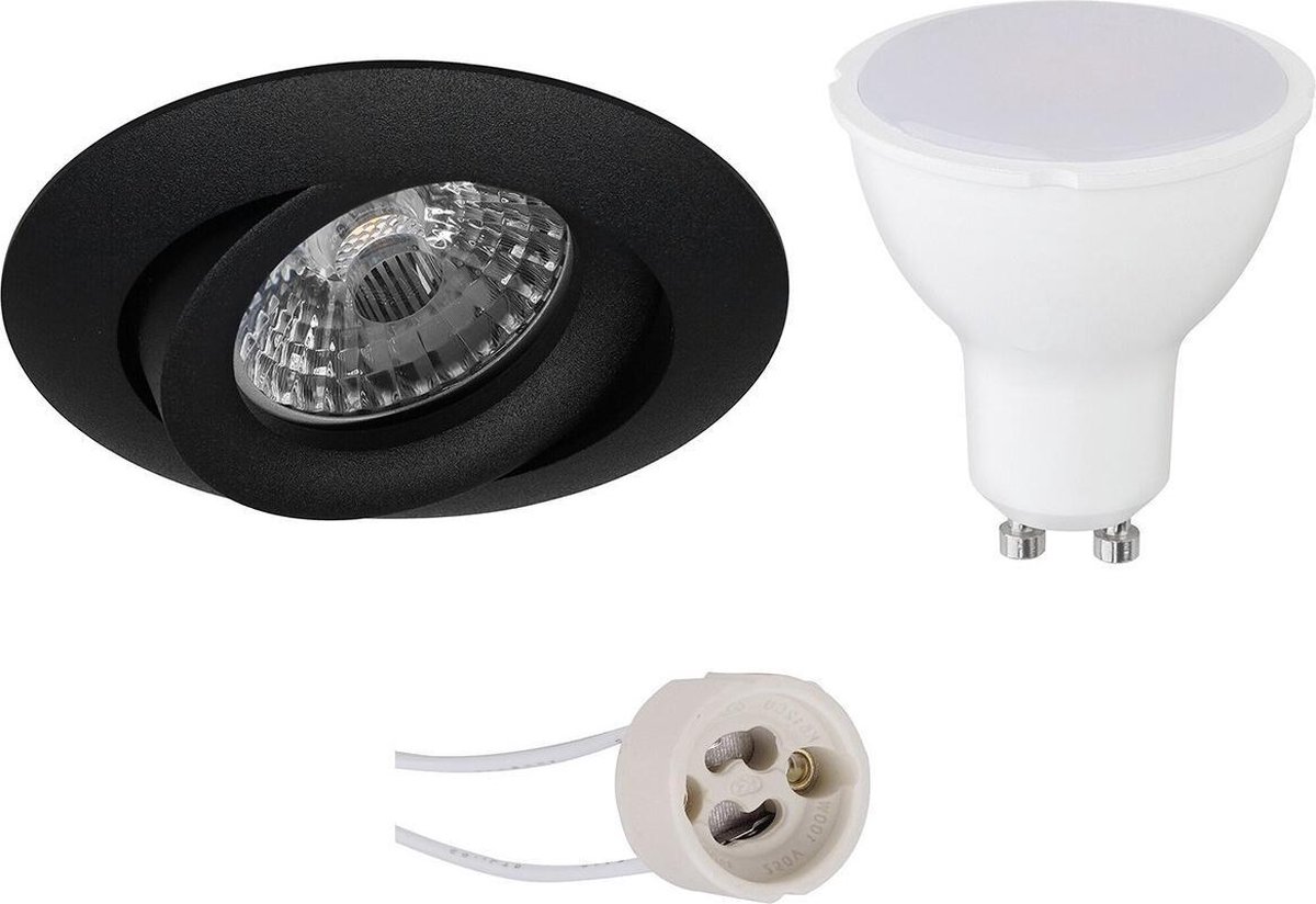 GU10 Inbouwspot Set - Mat Zwart - Inbouw Rond - Kantelbaar - Pragmi Uranio Pro - 4W - Warm Wit 3000K - Ø82mm
