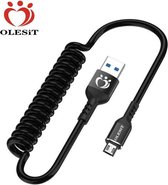 Olesit Intrekbare Micro USB Flexibele Elastische Koord Snel Lader – 3.0A – 150 CM – Zwart / Zilver