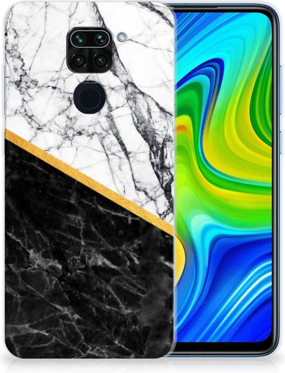 Xiaomi Redmi Note9 TPU Siliconen Hoesje Marmer Wit Zwart - Origineel Cadeau Man