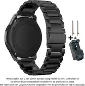 Zwart Stalen Band voor 20mm Smartwatches (zie compatibele modellen) van Samsung, Pebble, Garmin, Huawei, Moto, Ticwatch, Citizen en Q – 20 mm black stainless steel - RVS - Metaal