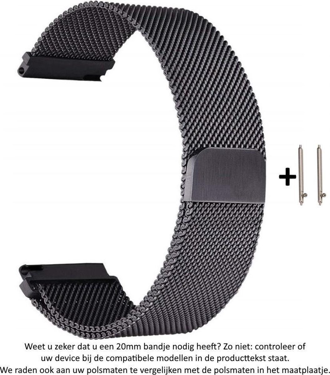 Milanees Stalen Sporthorlogebandje - 20 mm - Zwart
