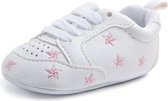 Witte sneakers met roze stiksel - Kunstleer - Maat 21 - Zachte zool - 12 tot 18 maanden