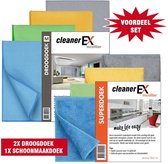 Cleaner Ex Voordeelset-Raamdoeken-2x Droogdoek (61x46) +1x Schoonmaakdoek(36x31)-Blauw