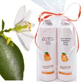 Ginkel’s |Bad en Douche Gel | Bath & Shower Gel| SET Sweet Orange  200 ml en Bodylotion 200 ml.| In Geschenk verpakking.