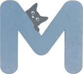 Houten Letter M Blauw met Kat | 9 cm