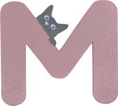 Lettre en bois M rose avec chat | 9 cm