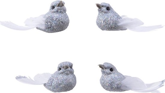 4x Decoratie glitter vogeltjes zilver op clip 5 cm - Kerstboomversiering  vogels -... | bol.com