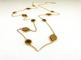 Zilveren halssnoer halsketting collier roos goud verguld Model Pret a Porter met bruine stenen