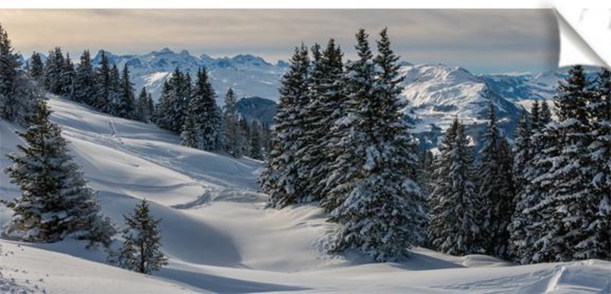 Kerstdorp achtergrond - 50x100 cm - Zwitserland - PVC - decoratie - winter poster - kerst decoratie -nature's gift - kerstversiering