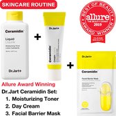 CLEAN Beauty Set: Dr. Jart+ Ceramidin Toner 150ML + Day Cream 50ML + Verzorgend Gezichtsmasker - Geschenkset Huidverzorging - K Beauty - Korean Beauty - Koreaanse Skincare - Gevoelige Huid - 
