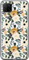 Huawei P40 Lite hoesje - Gele bloemen | Huawei P40 Lite  case | Siliconen TPU hoesje | Backcover Transparant