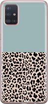 Samsung Galaxy A51 hoesje siliconen - Luipaard mint - Soft Case Telefoonhoesje - Luipaardprint - Blauw