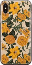 iPhone XS Max hoesje siliconen - Retro flowers - Soft Case Telefoonhoesje - Bloemen - Transparant, Geel