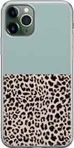 iPhone 11 Pro hoesje siliconen - Luipaard mint - Soft Case Telefoonhoesje - Luipaardprint - Transparant, Blauw