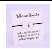 Mama armband - Moeder - Dochter armband - zwart - hanger 2 ringen - one size - moedercadeau - moederdag cadeau