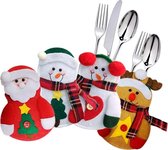 Christmas4Ever - Kerst Bestekhouders met Kerstfiguren (4 Stuks) - Kerstservies Set - Kerstversiering voor Binnen - Kerstdecoratie - Kerstmis - Tafel Decoratie - Kerstmuts - Kerst - Bestekzakj