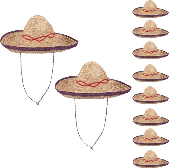relaxdays 10 x sombrero natural - chapeau de paille tressé - chapeau  mexicain -... | bol.com