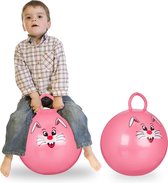 Relaxdays 2 x skippybal in set - voor kinderen - Met konijn opdruk - springbal - roze