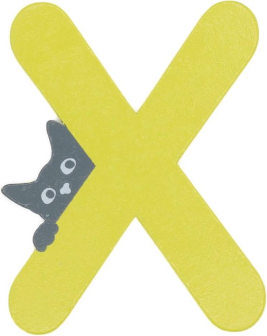Houten Letter X Geel met Kat | 9 cm