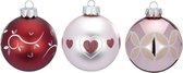 Gedecoreerde In Love Kerstballen 8 cm Rood en Roze - set van 3