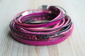 Curly's Beads Diy Pakket - Sieraden maken - Lederen Wikkelarmband - Fuchsia Zwart