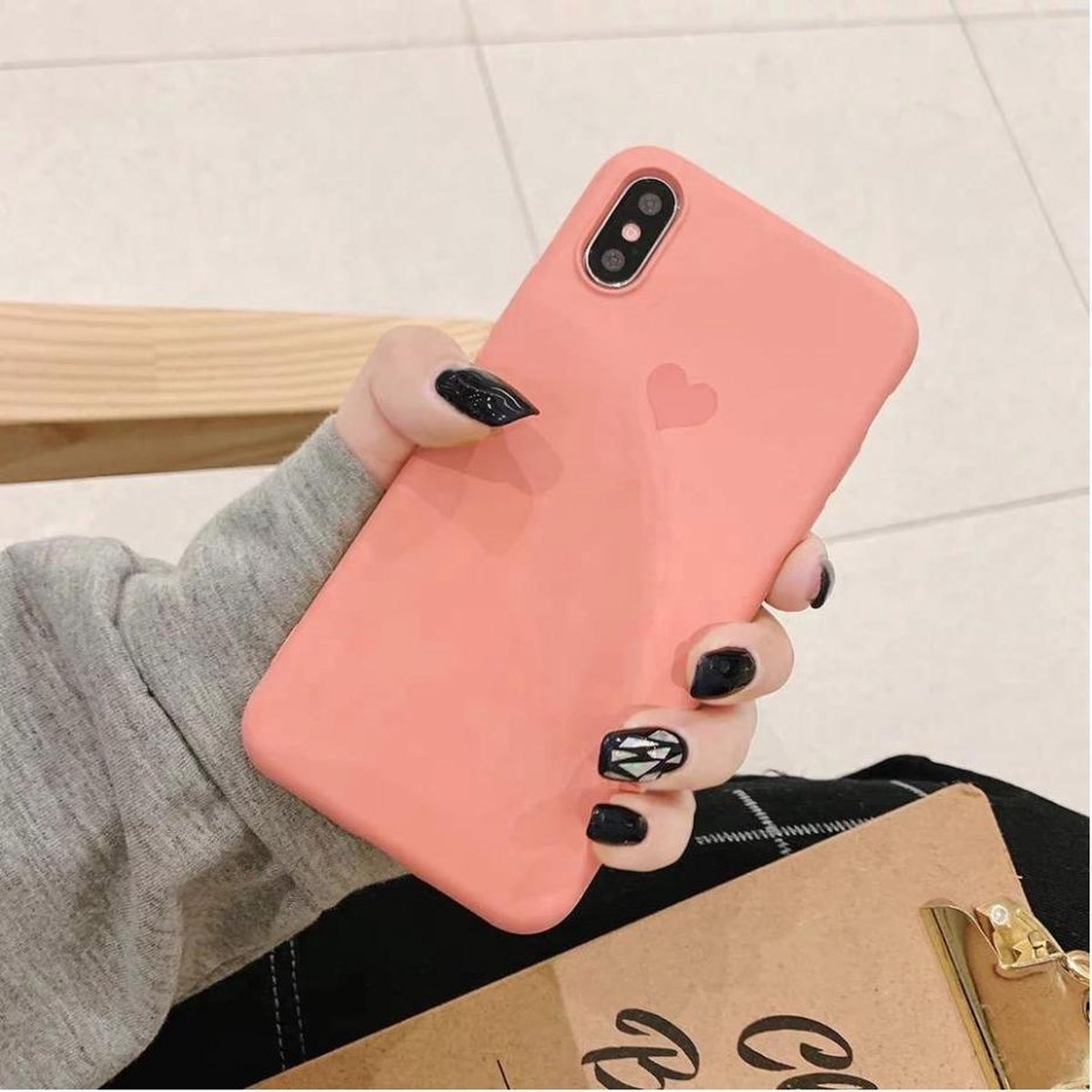iPhone 7/8 Plus Hoesje Roze Siliconen - Soft case - Met Hartje