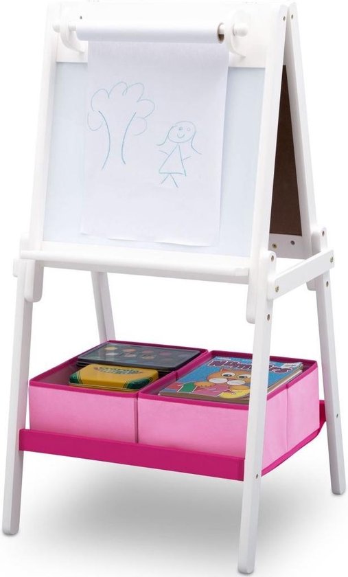 GOPLUS In hoogte verstelbare kinderezel, dubbelzijdig magneetbord incl. whiteboard, krijtbord en tekenpapier, inklapbaar schoolbord met complete accessoires, voor kinderen vanaf 3 jaar