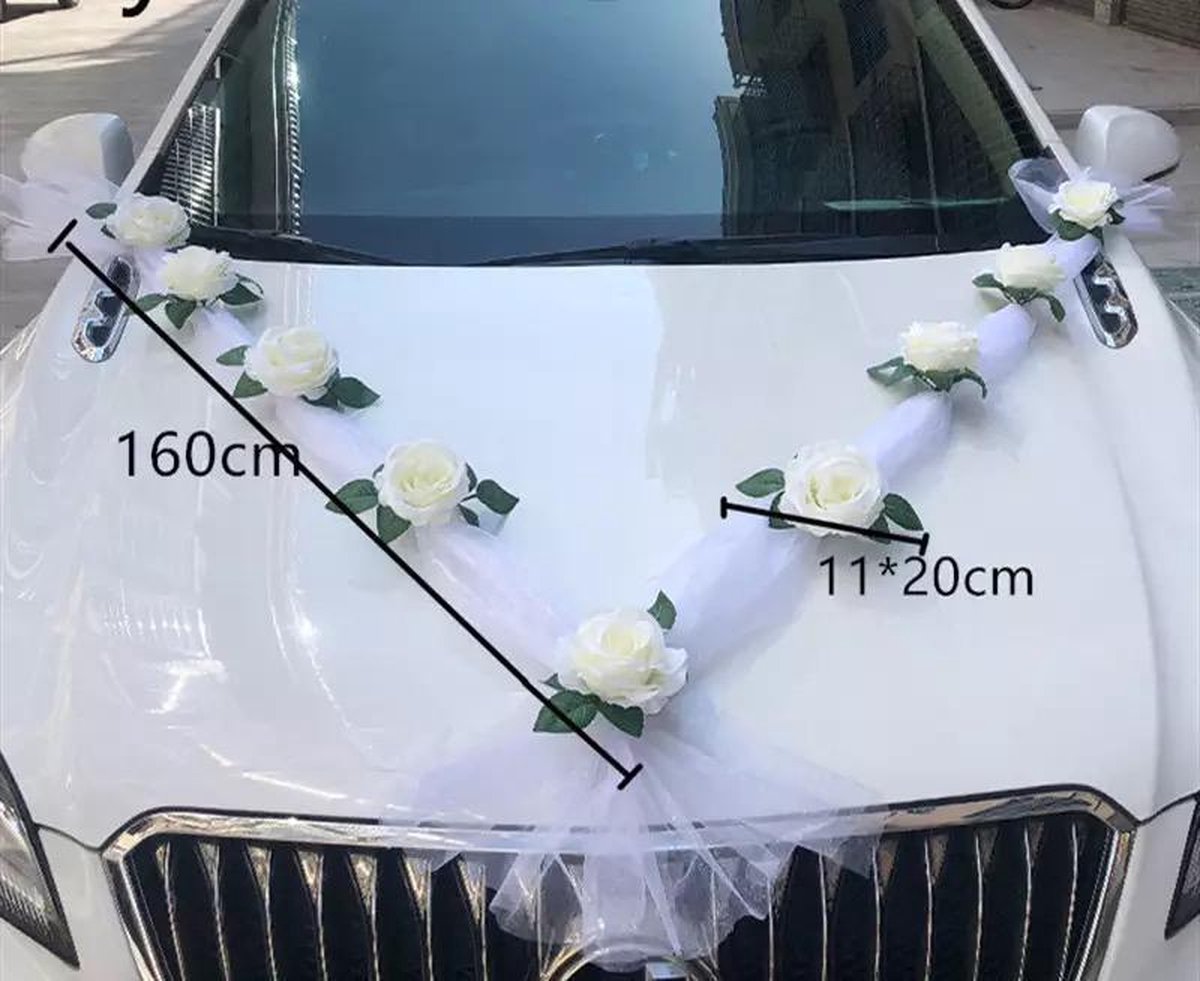 Autodeco.nl CAMILA Auto Versiering Bruiloft Trouwauto Decoratie Wit