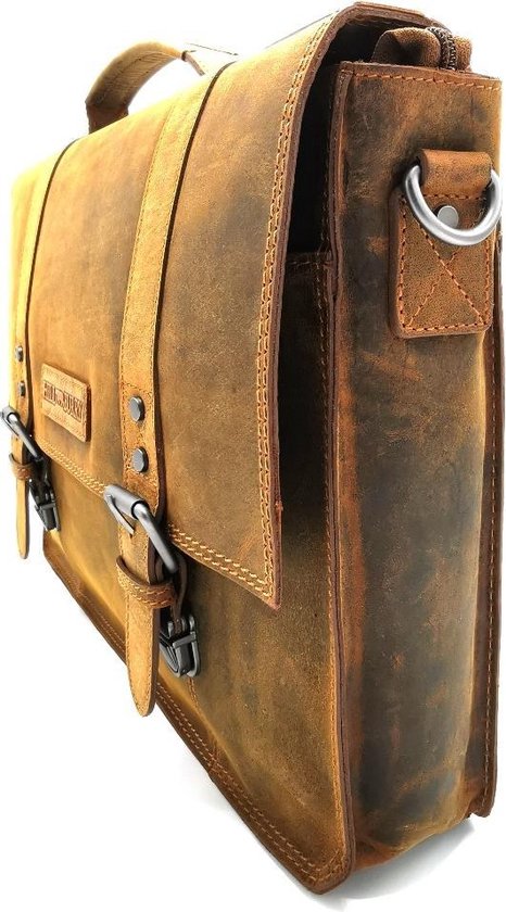 Homme Vintage Bandoulière Cuir Sacoche Cartable Sac (Bull Hide Marron Foncé  )