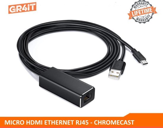 GR4IT Micro USB Ethernet Dongel voor TV Stik - Chromecast / Google Home  Mini - Zwart -... | bol.com