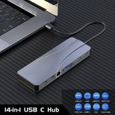 14 in 1 USB-C hub, Triple Display (2x HDMI, VGA)
