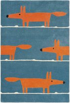 Scion - Mr Fox Denim 25318 Vloerkleed - 090x150 cm - Rechthoekig - Kinder, Laagpolig Tapijt - Scandinavisch - Blauw, Oranje