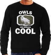 Dieren uilen sweater zwart heren - owls are serious cool trui - cadeau sweater sneeuwuil/ uilen liefhebber S