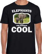 Dieren olifant met kalf t-shirt zwart heren - elephants are serious cool shirt - cadeau t-shirt olifant/ olifanten liefhebber 2XL