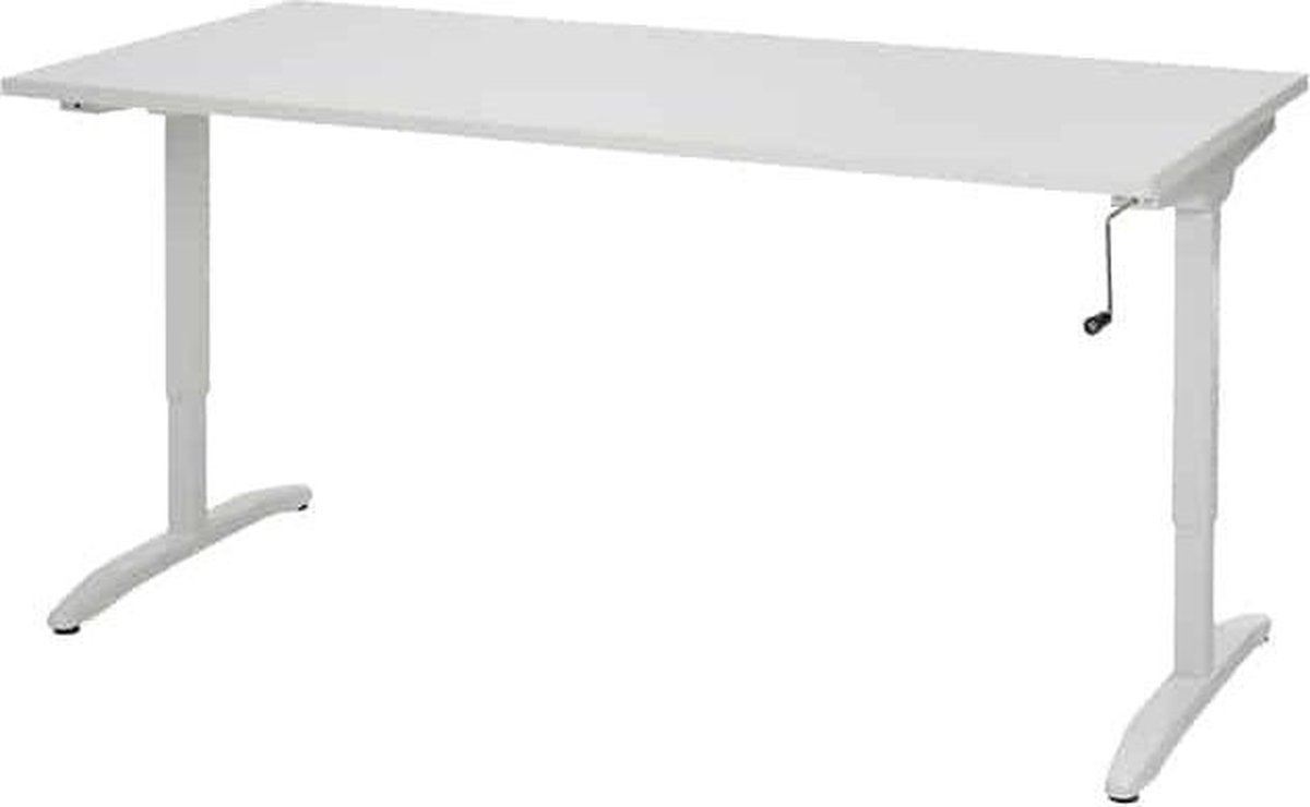 ABC Kantoormeubelen Slinger verstelbaar zit/zit bureau NLST breed 140CM diep 80 cm bladkleur Havanna framekleur Wit (RAL9010) Wit (RAL9010)/Havanna
