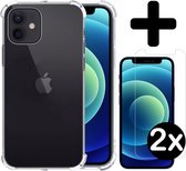Hoes voor iPhone 12 Mini Hoesje Siliconen Shock Proof Case Met 2x Screenprotector Tempered Glass - Hoes voor iPhone 12 Mini Hoes Cover Met 2x Screenprotector - Transparant