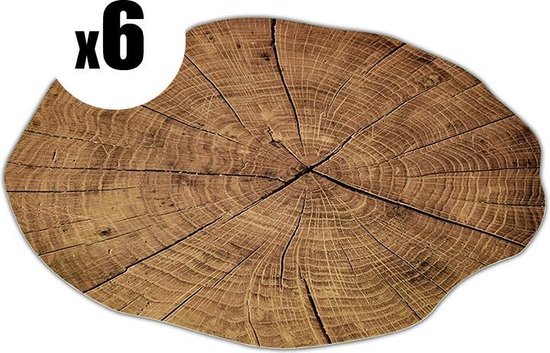 WOOD - 6 Stuks SET Placemat Boomstam Print Borden Onderlegger - Gezellig -  Tafel -... | bol.com