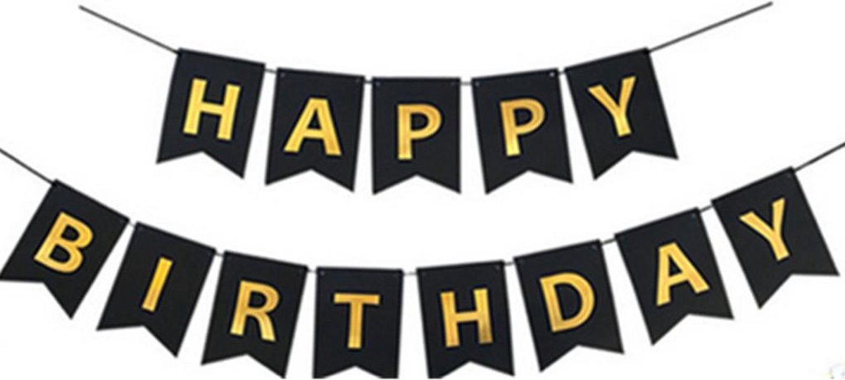 HAPPY BIRTHDAY Slinger XXL (20 cm x 16 cm), Letter Slinger, Zwart-Goud, 13 stuks, Verjaardag, Feest, Party, Decoratie, Versiering