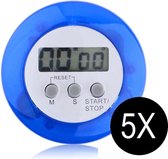Keukenwekker - Digitale timer voor in de keuken - kookwekker - ronde LCD timer met clip - 5 stuks - blauw -  Cooking