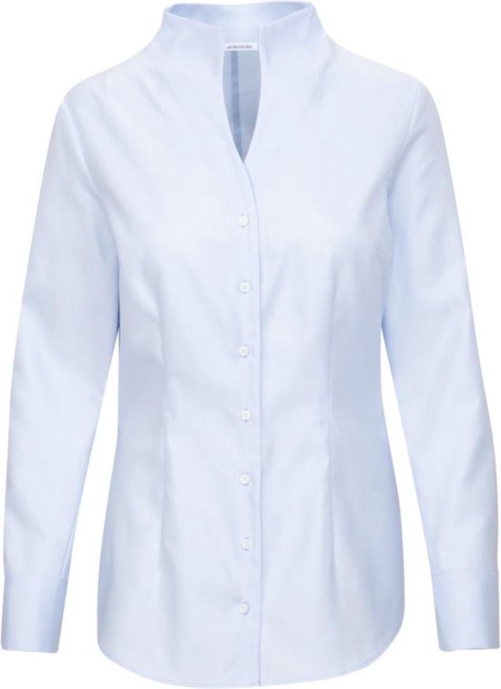 bevroren academisch Echt Dames blouse lichtblauw volwassen lange mouw kelkkraag sta kraagje  ribbelkatoen luxe... | bol.com