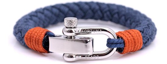 FortunaBeads Nautical S3 Staal Blauw Armband – Heren – Touw – Large 20cm