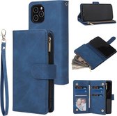 Luxe Telefoonhoesje voor Apple iPhone 12 | Hoogwaardig Leren Bookcase | Lederen Wallet Case | Luxe Uitstraling | Pasjeshouder 6 stuks | Portemonnee | Rits | Blauw