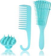 Anti Klit Haarborstel - Anti roos - Scalp Massager - Massage Borstel - Detangler Brush - Krullen - Haarverzorging - Set - Hair Brush - Blauw