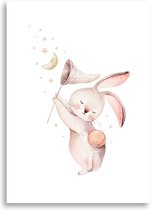 Poster A4 konijn vangt maan - Kinderkamer - Babykamer