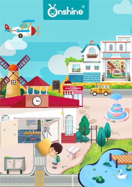 Thumbnail van een extra afbeelding van het spel Onshine - Groot speelbord deuren en sloten met als thema: verkeer in de stad - Speelbord met sloten en vergrendelingen bord met sluitingen - Slot en Grendel Stadsverkeer - Montessori speelgoed
