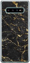 Leuke Telefoonhoesjes - Hoesje geschikt voor Samsung Galaxy S10 - Marmer zwart goud - Soft case - TPU - Marmer - Zwart
