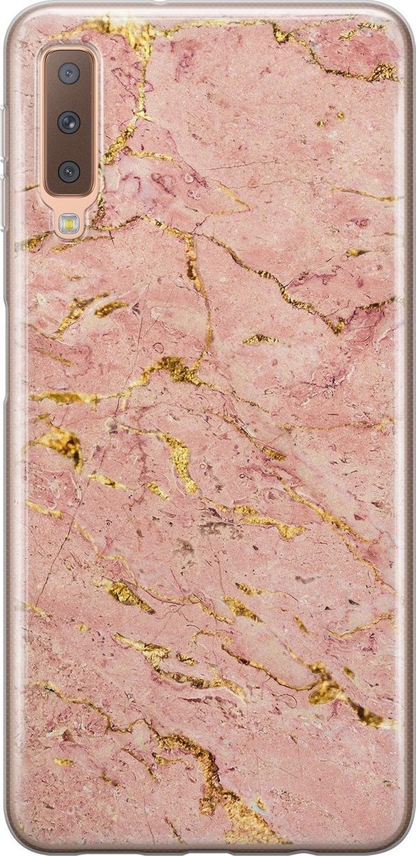 Samsung Galaxy A7 2018 hoesje siliconen - Marmer roze goud - Soft Case Telefoonhoesje - Marmer - Roze