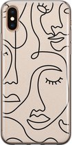 iPhone X/XS hoesje siliconen - Abstract gezicht lijnen - Soft Case Telefoonhoesje - Print / Illustratie - Transparant, Beige